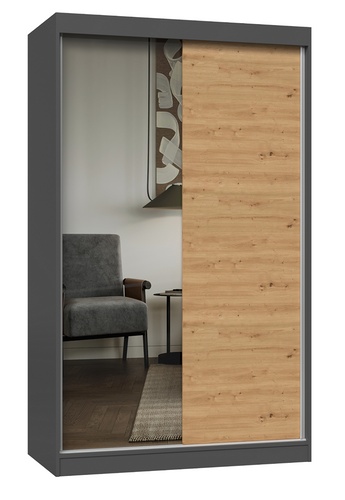 Szafa Przesuwna Dwudrzwiowa z Lustrem GAIKO 1L 120CM - Antracyt/Dąb Artisan