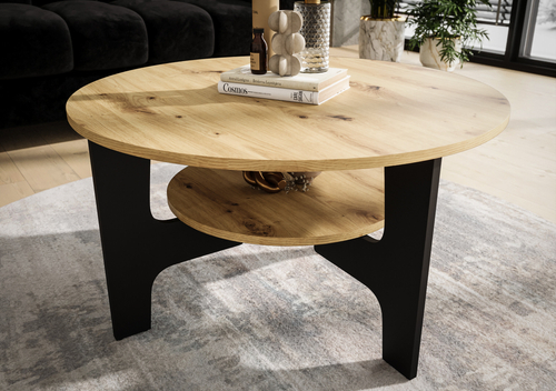 Stolik kawowy okrągły TIPPO S - Dąb Artisan/Czarny