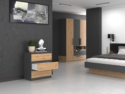 Komoda szafka MALWIN S3 - Antracyt / Dąb Artisan
