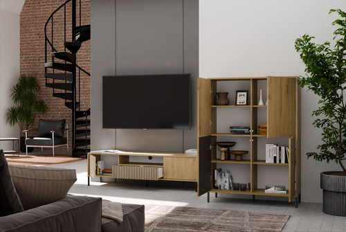 Witryna z lamelami 103cm MISEL 2L2G - Dąb Artisan/Czarny