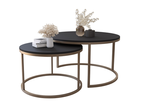 Zestaw dwóch okrągłych stolików MJU GOLD - Czarny Mat