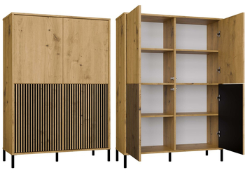 Witryna z lamelami 103cm MISEL 2L2G - Dąb Artisan/Czarny