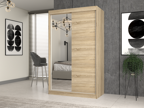 Szafa Przesuwna Dwudrzwiowa z Lustrem GAIKO 1L 120CM - Dąb Sonoma