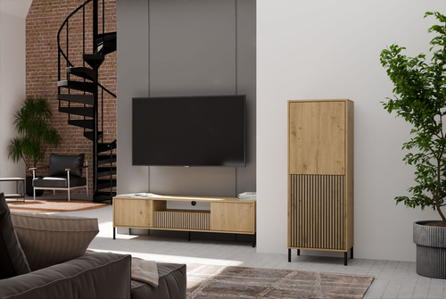 Witryna z lamelami 53cm MISEL 1L1G - Dąb Artisan/Czarny