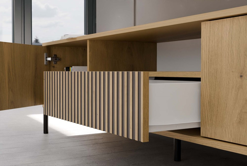 Szafka RTV z lamelami MISEL 164 cm - Dąb Artisan/Czarny