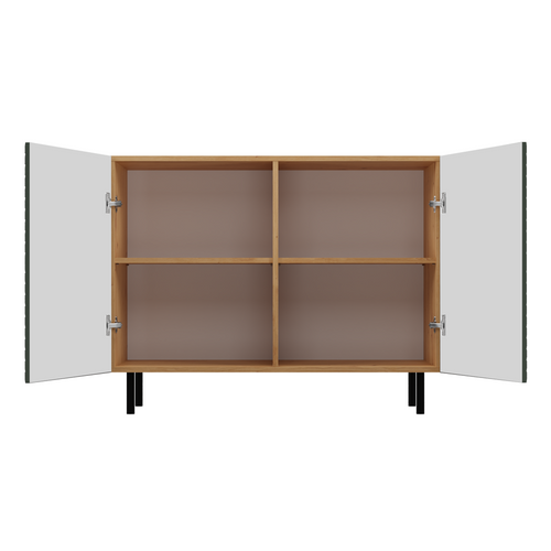 Komoda z ryflowanymi frontami ORON SLIM - Dąb Artisan/Zieleń