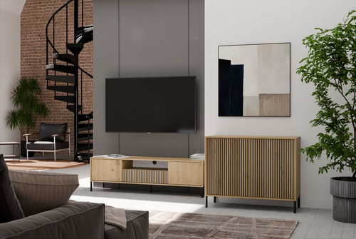 Komoda z Lamelami 103cm MISEL 2L - Dąb Artisan/Czarny