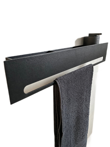 Wieszak Uchwyt na ręcznik wiszący z półką RETTO - Czarny