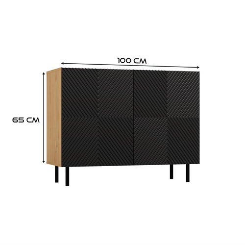 Komoda z ryflowanymi frontami ORON 4X - Dąb Artisan/Czerń Mat