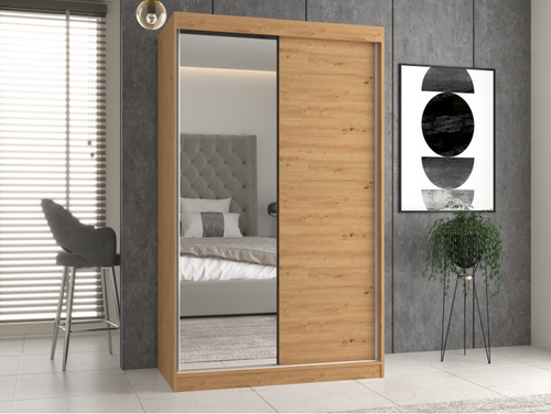 Szafa Przesuwna Dwudrzwiowa z Lustrem GAIKO 1L 120CM - Dąb Artisan