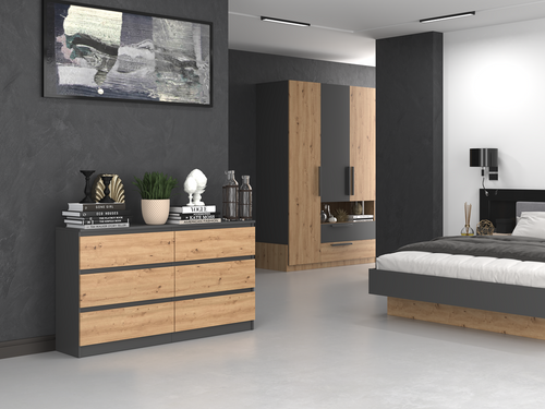 Komoda MALWIN S6 140CM - Antracyt / Dąb Artisan