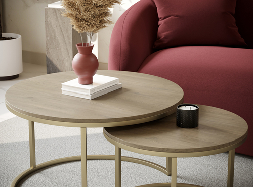 Zestaw dwóch okrągłych stolików MJU GOLD - Dąb Cremona