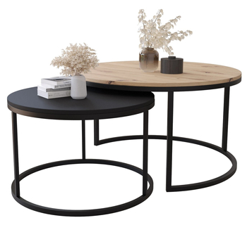 Zestaw dwóch okrągłych stolików MJU - Dąb Artisan/Czarny Mat