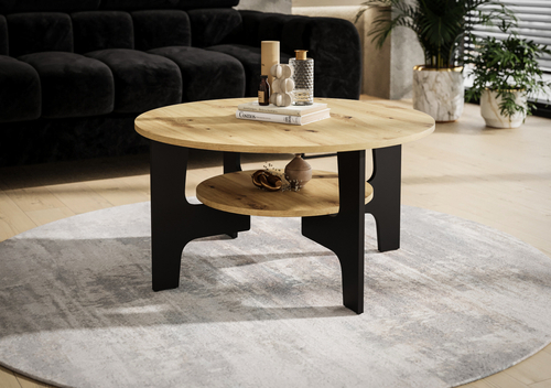 Stolik kawowy okrągły TIPPO S - Dąb Artisan/Czarny