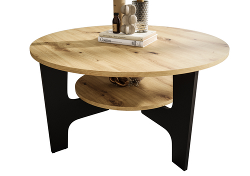 Stolik kawowy okrągły TIPPO S - Dąb Artisan/Czarny