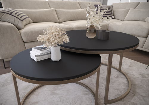 Zestaw dwóch okrągłych stolików MJU GOLD - Czarny Mat