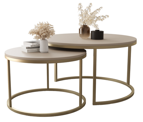 Zestaw dwóch okrągłych stolików MJU GOLD MIDI 70/50CM - Kaszmir/Złoty