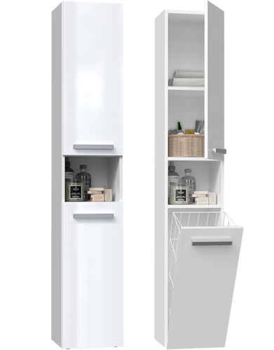 Szafka łazienkowa słupek ATRI 1D1K - Biel Połysk