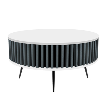 Stolik kawowy okrągły SUNDAY - Biały blat / Lamele Antracyt