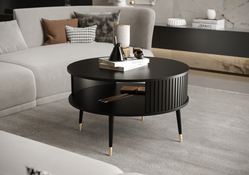 Stolik kawowy okrągły MOONDAY LUXORY - Czarny/Lamele Czarne