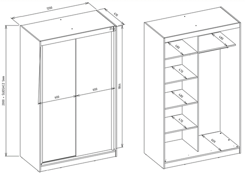 Szafa Przesuwna Dwudrzwiowa z Lustrem GAIKO 1L 120CM - Biel