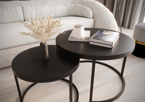 Zestaw dwóch okrągłych stolików MJU MIDI - Czarny Mat