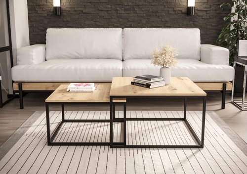 Zestaw dwóch kwadratowych stolików MJU - Dąb Artisan