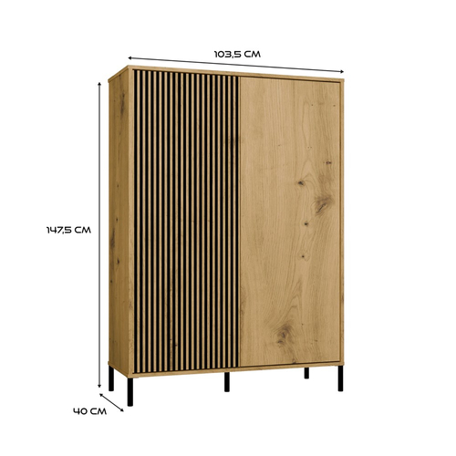 Witryna z lamelami 103cm MISEL 2LG - Dąb Artisan/Czarny