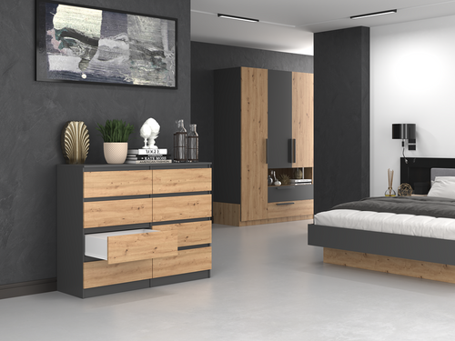 Komoda MALWIN S8 120CM - Antracyt / Dąb Artisan