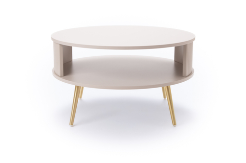 Stolik kawowy okrągły MOONDAY GOLD 76cm - Kaszmir/Lamele Kaszmir Nóżki złote