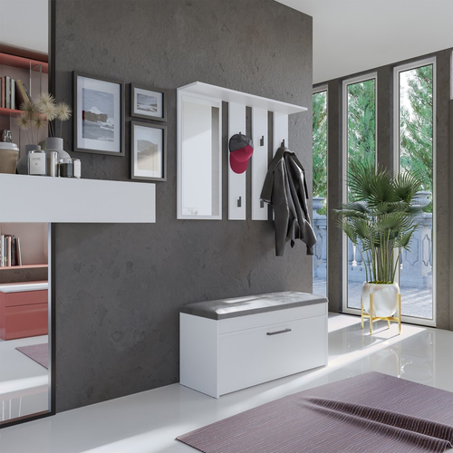 Wieszak ścienny z lustrem LARMA - Biel Mat