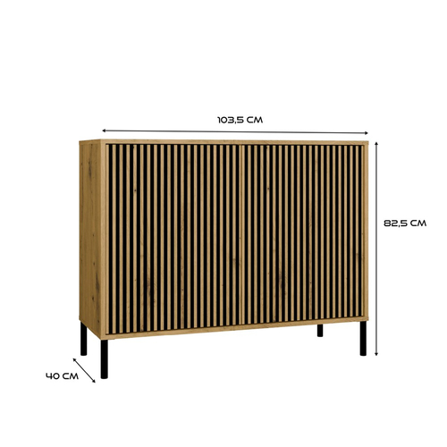 Komoda z Lamelami 103cm MISEL 2L - Dąb Artisan/Czarny