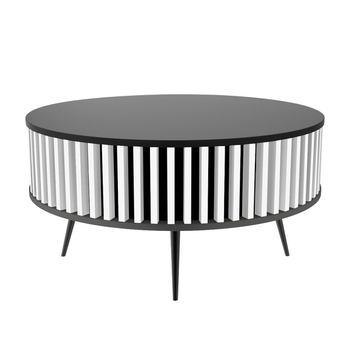 Stolik kawowy okrągły SUNDAY - Czarny blat / Lamele Biel