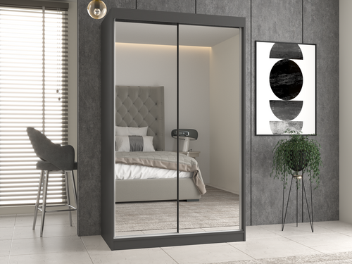 Szafa Przesuwna Dwudrzwiowa z Lustrami GAIKO 120CM - Antracyt/ Dąb Artisan