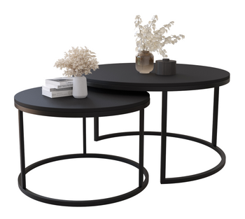 Zestaw dwóch okrągłych stolików MJU - Czarny Mat