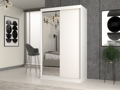 Szafa Przesuwna Dwudrzwiowa z Lustrem GAIKO 1L 120CM - Biel