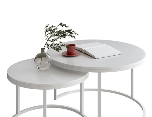 Zestaw dwóch okrągłych stolików kawowych MJU COLOR - Biały