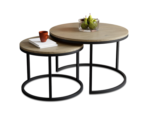Zestaw dwóch okrągłych stolików kawowych MJU MIDI 70/50cm - Dąb Cremona