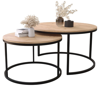 Zestaw dwóch okrągłych stolików MJU - Dąb Craft Złoty