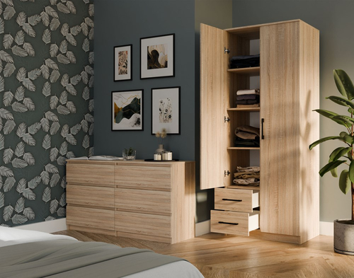 Szafa garderoba z lustrem KLAMBI 80CM - Dąb Sonoma