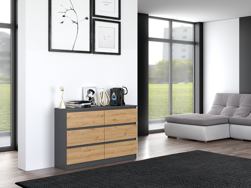 Komoda MALWIN S6 120CM - Antracyt / Dąb Artisan