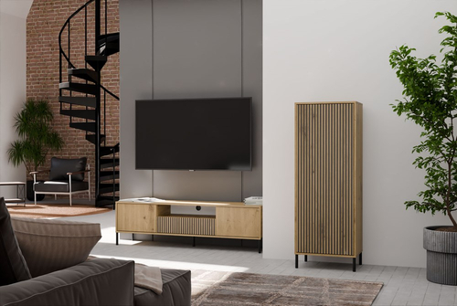 Witryna z lamelami 53cm MISEL 1L - Dąb Artisan/Czarny