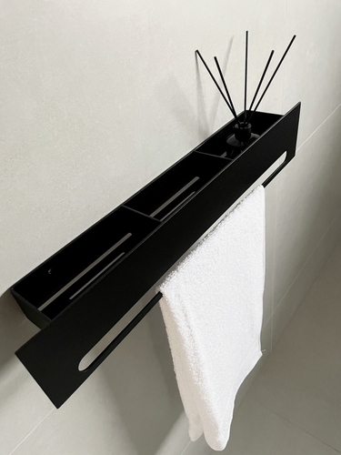 Wieszak Uchwyt na ręcznik wiszący z półką RETTO - Czarny