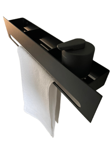 Wieszak Uchwyt na ręcznik wiszący z półką RETTO - Czarny