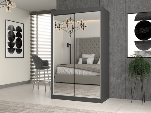 Szafa Przesuwna Dwudrzwiowa z Lustrami GAIKO 120CM - Antracyt/ Dąb Artisan