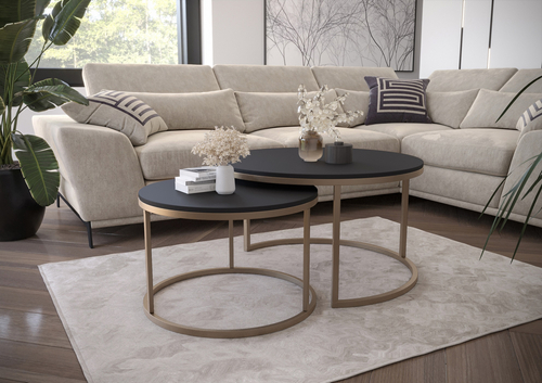 Zestaw dwóch okrągłych stolików MJU GOLD - Czarny Mat