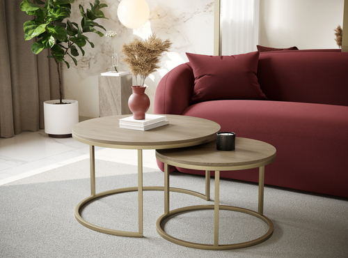 Zestaw dwóch okrągłych stolików MJU GOLD - Dąb Cremona