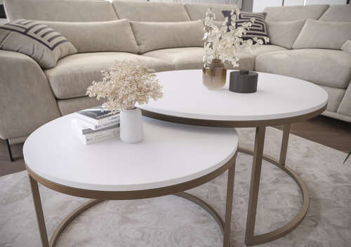 Zestaw dwóch okrągłych stolików MJU GOLD - Biel Mat