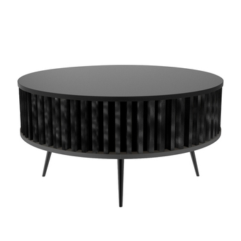 Stolik kawowy okrągły SUNDAY - Czarny blat / Lamele Czarny Połysk