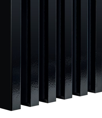 Stolik kawowy okrągły SUNDAY - Blat Beton Czarny / Lamele Czarny Połysk